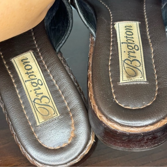 BRIGHTON women’s woven leather slides thongs sandals multi tone brown size 6 GUC - Picture 10 of 16
